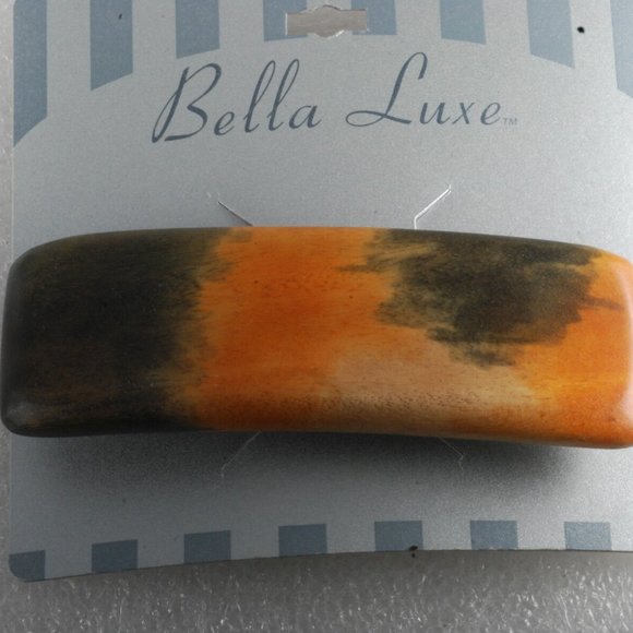 Bella Luxe Wooden Hair Barrette Rectangle New on Card Silver Clip - Picture 2 of 5